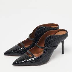Pre Owned Malone Souliers Black Croc Embossed Patent Leather Maureen Mules Size 40