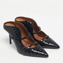 Pre Owned Malone Souliers Black Croc Embossed Patent Leather Maureen Mules Size 40