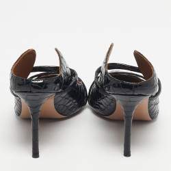 Pre Owned Malone Souliers Black Croc Embossed Patent Leather Maureen Mules Size 40