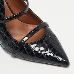 Pre Owned Malone Souliers Black Croc Embossed Patent Leather Maureen Mules Size 40