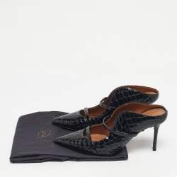 Pre Owned Malone Souliers Black Croc Embossed Patent Leather Maureen Mules Size 40