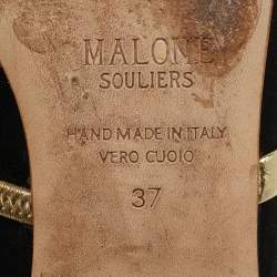 Pre Owned Malone Souliers Gold/Black Leather and Satin Maureen Mule Sandals Size 37