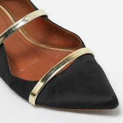 Pre Owned Malone Souliers Gold/Black Leather and Satin Maureen Mule Sandals Size 37