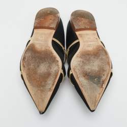 Pre Owned Malone Souliers Gold/Black Leather and Satin Maureen Mule Sandals Size 37