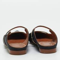 Pre Owned Malone Souliers Gold/Black Leather and Satin Maureen Mule Sandals Size 37