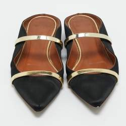 Pre Owned Malone Souliers Gold/Black Leather and Satin Maureen Mule Sandals Size 37