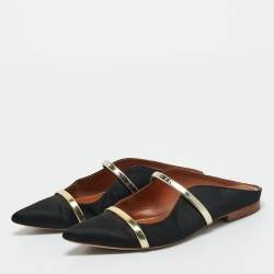 Pre Owned Malone Souliers Gold/Black Leather and Satin Maureen Mule Sandals Size 37