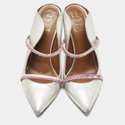 Pre Owned Malone Souliers Silver/Purple Leather and Python Leather Maureen Mules Size 40