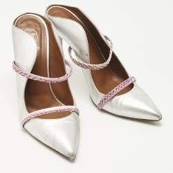 Pre Owned Malone Souliers Silver/Purple Leather and Python Leather Maureen Mules Size 40