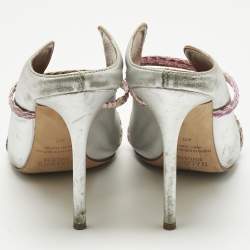 Pre Owned Malone Souliers Silver/Purple Leather and Python Leather Maureen Mules Size 40