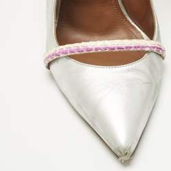 Pre Owned Malone Souliers Silver/Purple Leather and Python Leather Maureen Mules Size 40