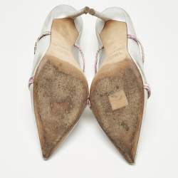 Pre Owned Malone Souliers Silver/Purple Leather and Python Leather Maureen Mules Size 40