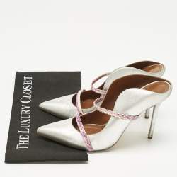 Pre Owned Malone Souliers Silver/Purple Leather and Python Leather Maureen Mules Size 40