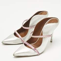 Pre Owned Malone Souliers Silver/Purple Leather and Python Leather Maureen Mules Size 40