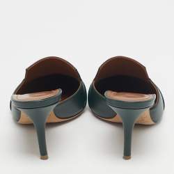 Pre Owned Malone Souliers Green Croc Embossed Leather and Leather Pointed Toe Mules Size 39