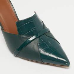 Pre Owned Malone Souliers Green Croc Embossed Leather and Leather Pointed Toe Mules Size 39
