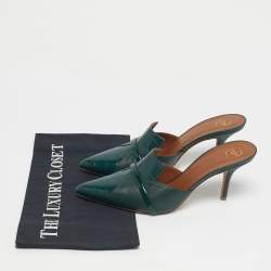 Pre Owned Malone Souliers Green Croc Embossed Leather and Leather Pointed Toe Mules Size 39