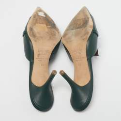 Pre Owned Malone Souliers Green Croc Embossed Leather and Leather Pointed Toe Mules Size 39