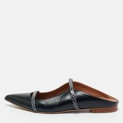 مملوكة مسبقًا Malone Souliers Black Leather and Python Leather Maureen Mules Size 40