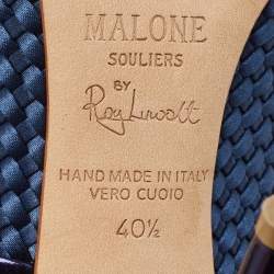 Pre Owned Malone Souliers Navy Blue Woven Satin and Leather Maureen Mules Size 40.5