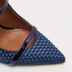 Pre Owned Malone Souliers Navy Blue Woven Satin and Leather Maureen Mules Size 40.5