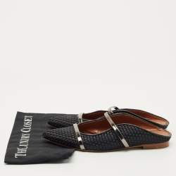 Pre Owned Malone Souliers Black/Silver Leather and Woven Fabric Maureen Mules Size 39