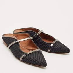 Pre Owned Malone Souliers Black/Silver Leather and Woven Fabric Maureen Mules Size 39