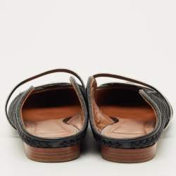 Pre Owned Malone Souliers Black/Silver Leather and Woven Fabric Maureen Mules Size 39