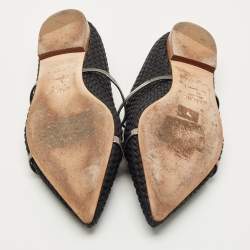 Pre Owned Malone Souliers Black/Silver Leather and Woven Fabric Maureen Mules Size 39