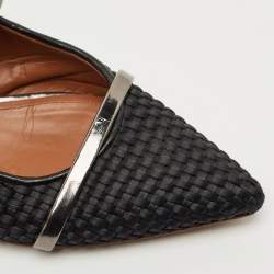 Pre Owned Malone Souliers Black/Silver Leather and Woven Fabric Maureen Mules Size 39