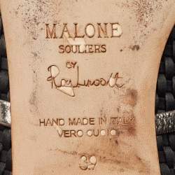 Pre Owned Malone Souliers Black/Silver Leather and Woven Fabric Maureen Mules Size 39