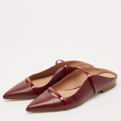 Pre Owned Malone Souliers Burgundy Leather Maureen Flat Mules Size 37.5