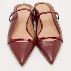 Pre Owned Malone Souliers Burgundy Leather Maureen Flat Mules Size 37.5