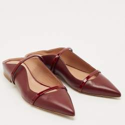 Pre Owned Malone Souliers Burgundy Leather Maureen Flat Mules Size 37.5