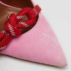 Pre Owned Malone Souliers by Roy Luwolt Pink/Red Suede and Leather Knotted Rope Mules Size 36