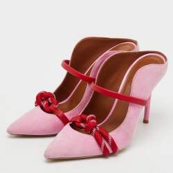 Pre Owned Malone Souliers by Roy Luwolt Pink/Red Suede and Leather Knotted Rope Mules Size 36