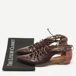 Pre Owned Malone Souliers Burgundy Leather and Suede Montana Lace Up Flat Size 37