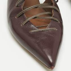Pre Owned Malone Souliers Burgundy Leather and Suede Montana Lace Up Flat Size 37