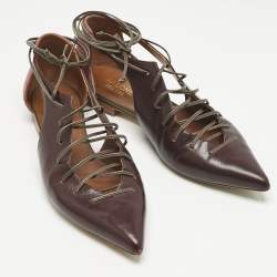 Pre Owned Malone Souliers Burgundy Leather and Suede Montana Lace Up Flat Size 37