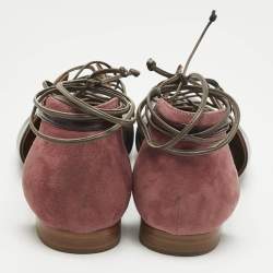 Pre Owned Malone Souliers Burgundy Leather and Suede Montana Lace Up Flat Size 37