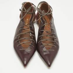 Pre Owned Malone Souliers Burgundy Leather and Suede Montana Lace Up Flat Size 37