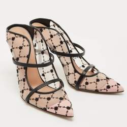 Pre Owned Malone Souliers Pink/Black Leather and Mesh Maureen Mules Size 40