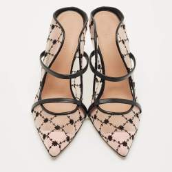 Pre Owned Malone Souliers Pink/Black Leather and Mesh Maureen Mules Size 40