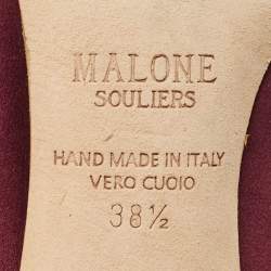 Pre Owned Malone Souliers Burgundy/Rose Gold Satin and Leather Maureen Pointed Toe Mules Size 38.5