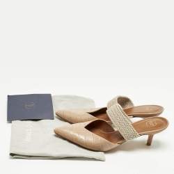 Pre Owned Malone Souliers Beige Croc Embossed Leather Maisie Mules Size 37.5