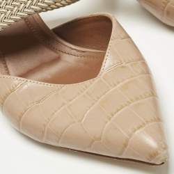 Pre Owned Malone Souliers Beige Croc Embossed Leather Maisie Mules Size 37.5