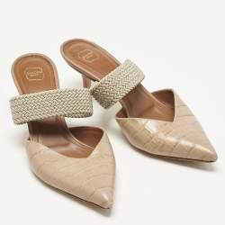 Pre Owned Malone Souliers Beige Croc Embossed Leather Maisie Mules Size 37.5