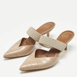 Pre Owned Malone Souliers Beige Croc Embossed Leather Maisie Mules Size 37.5