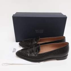 Pre Owned Malone Souliers Brown Croc Embossed Leather Barry Smoking Slippers Size 41