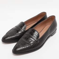 Pre Owned Malone Souliers Brown Croc Embossed Leather Barry Smoking Slippers Size 41